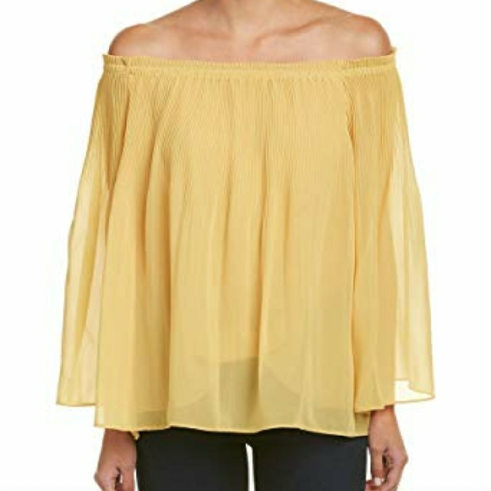 Max Studio Mustard Pleated Off Shoulder Top